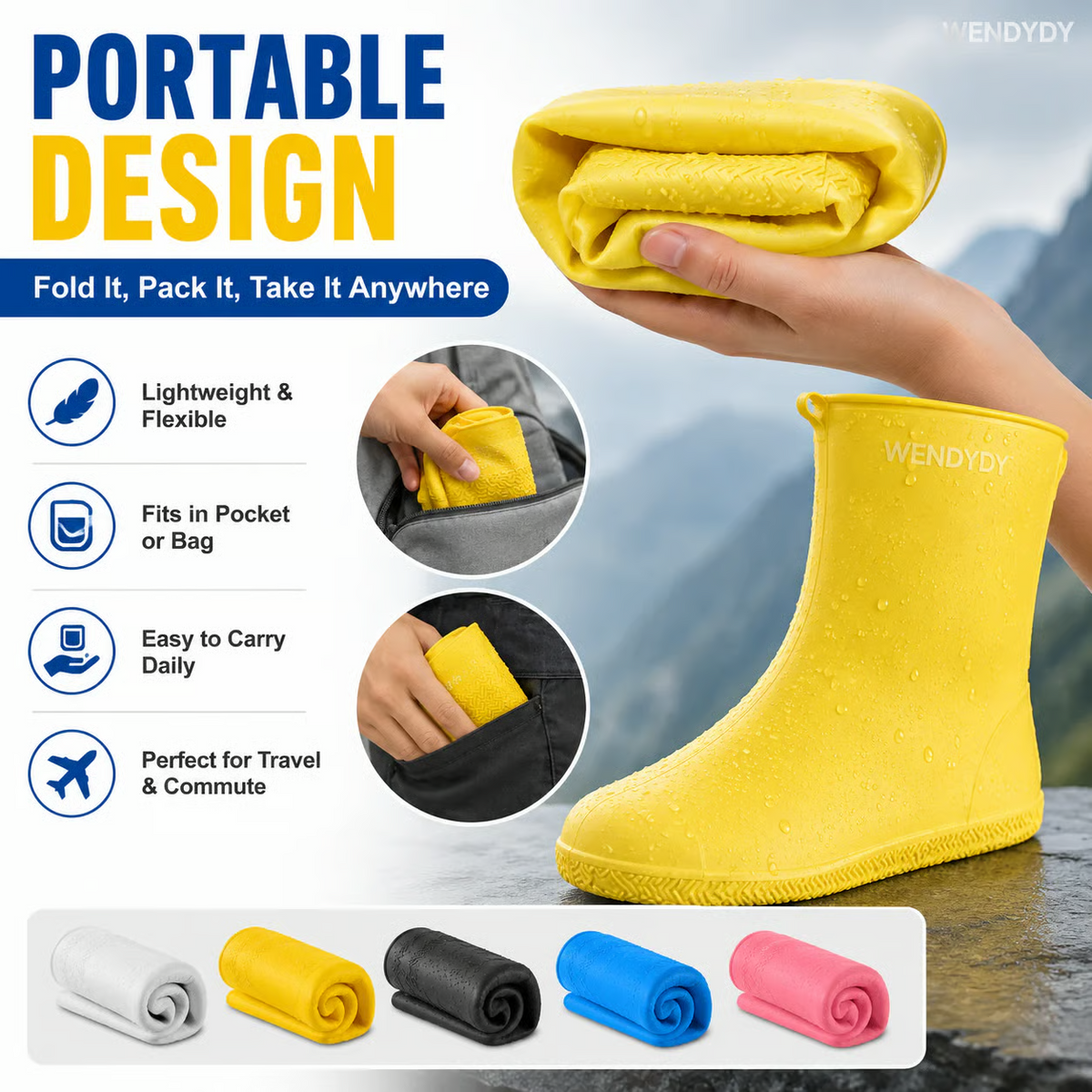 Silicone Waterproof Non-Slip Reusable Rain Shoe Covers