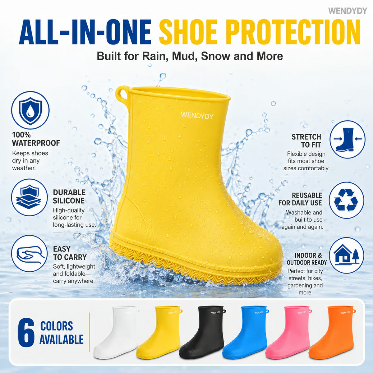 Silicone Waterproof Non-Slip Reusable Rain Shoe Covers