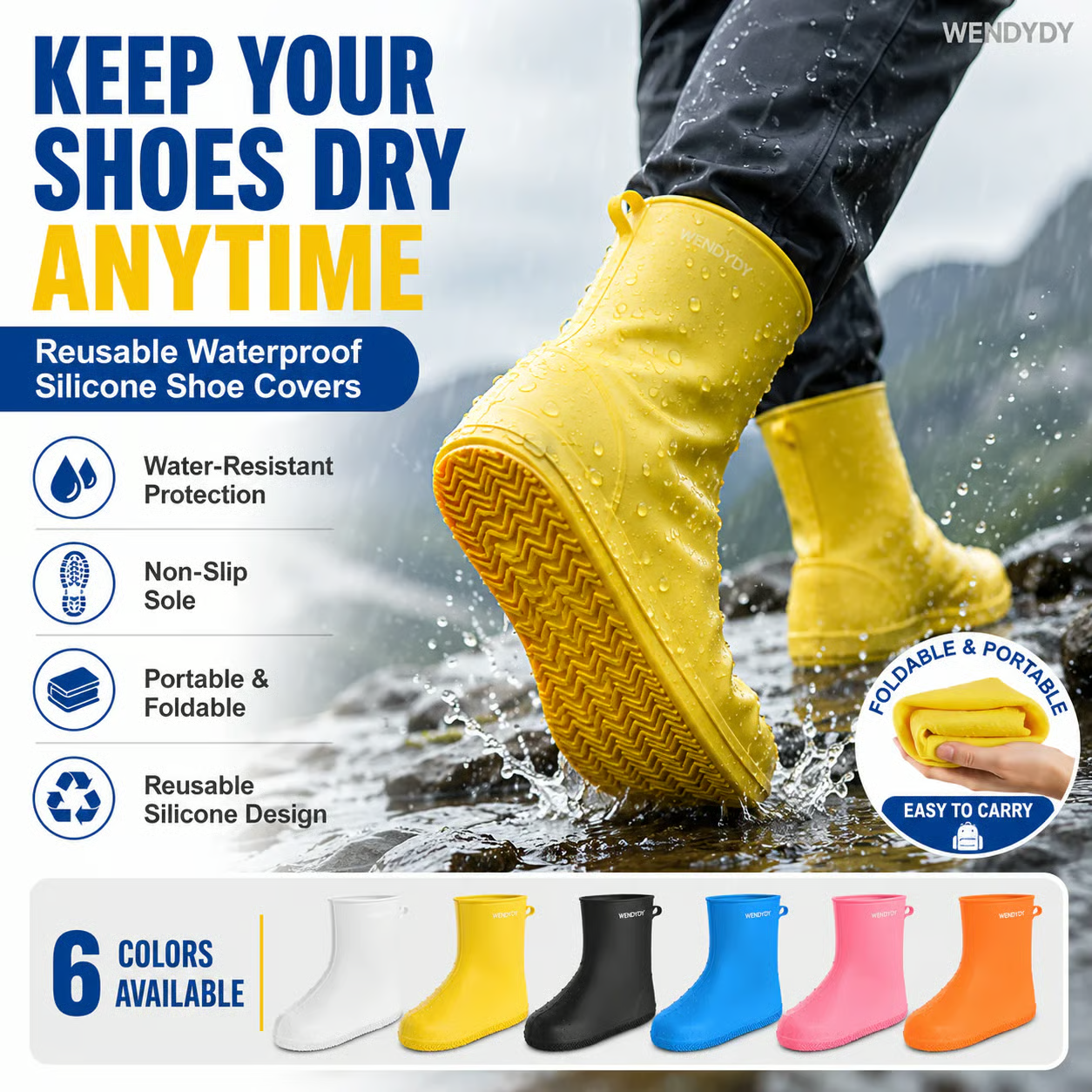 Silicone Waterproof Non-Slip Reusable Rain Shoe Covers